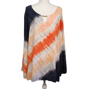 Cato Orange Blue White Tie Dye Long Sleeve Tunic Blouse 26/28